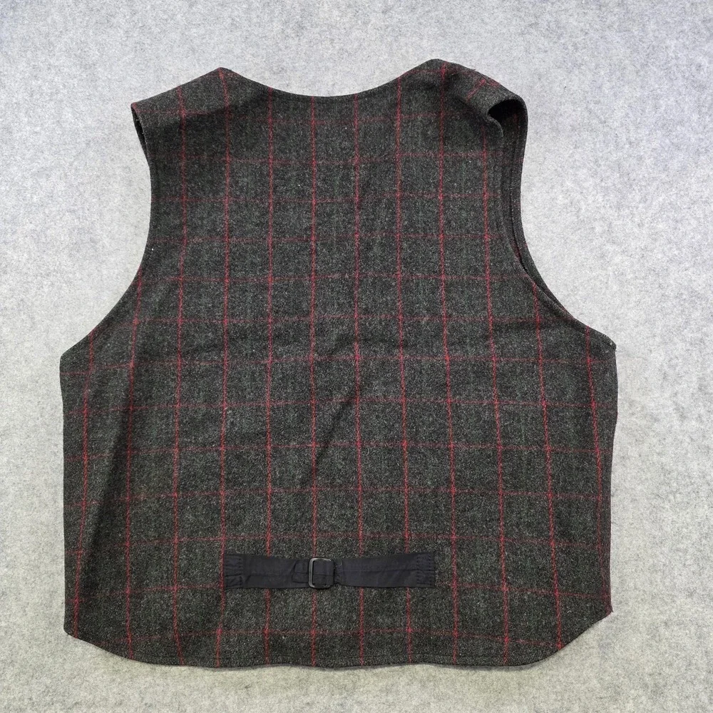 Johnson Woolen Mills Vest Mens XL? Gray Plaid Wool Adirondack PLD USA Hunting